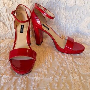 Nine West Red Patent Ankle-Strap Block Heels #521